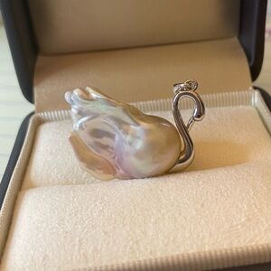 Swan pearl pendant baroque Freshwater pearl sterling silver